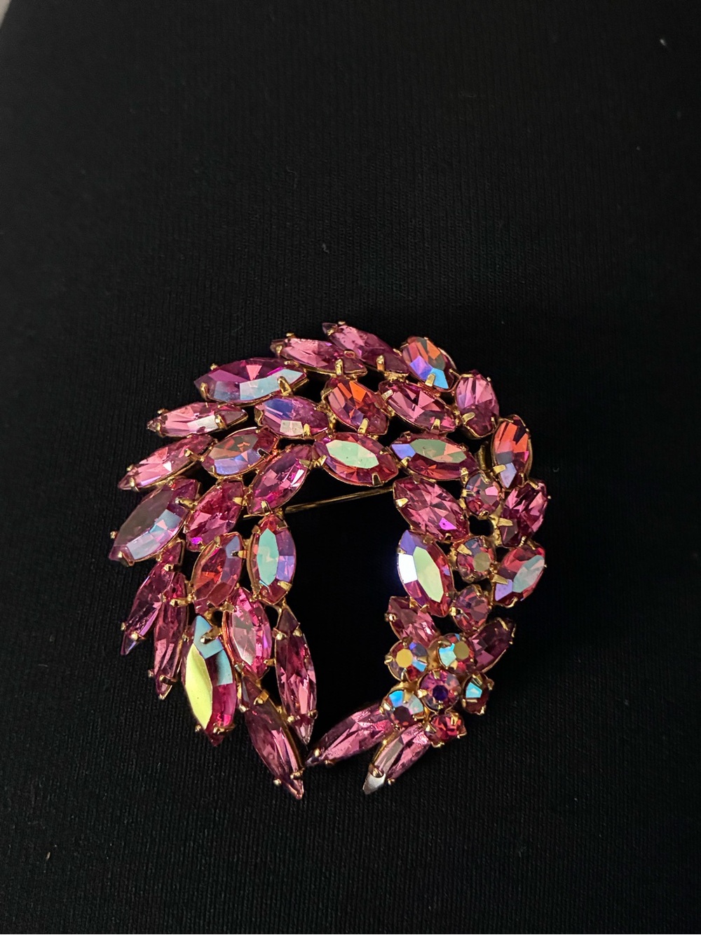 Aurora Pink Crystal Wreath Brooch - Women Jewelry - Signed by Artistic